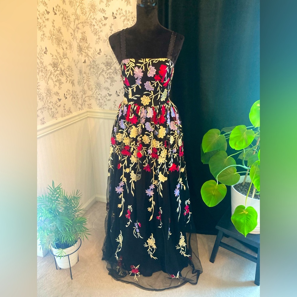 Floral Embroidered Overlay Dress with Optional Straps.